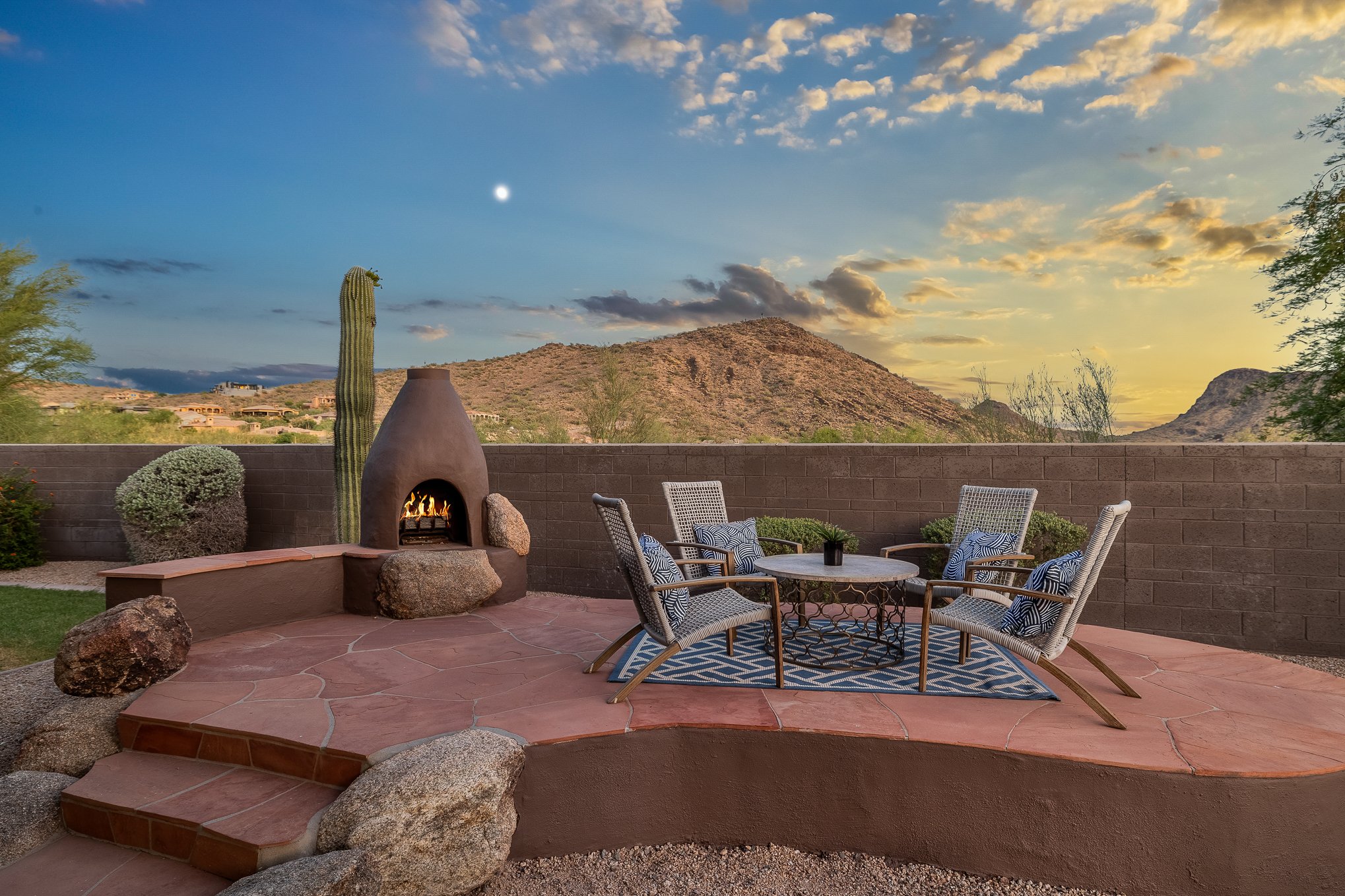 Desert Patio at Twilight — Day-to-Dusk + HDR Enhancement | Real Estate Photo Editing by Mast Creations